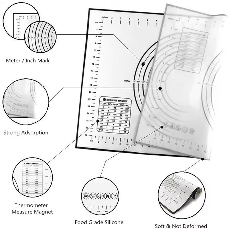 Premium Silicone Kneading & Rolling Dough Mat - Large Non-Stick Pastry Surface with Measurement Guides