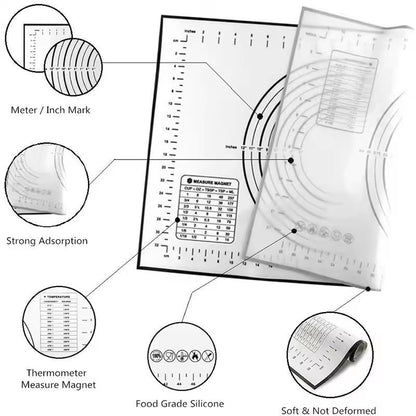 Premium Silicone Kneading & Rolling Dough Mat - Large Non-Stick Pastry Surface with Measurement Guides