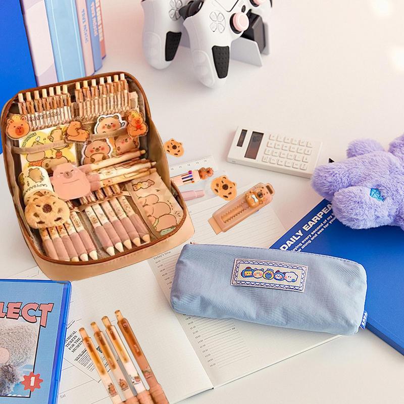 Cute Pencil Case With Pens Clips Rulers Sticky Note, Capybara Stationery Set, Color Ballpoint Pen Pencil Organizer