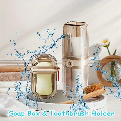Portable Travel Soap Box, Bathroom Accessories, Durable Plastic Toothbrush Holder Set, Perfect For Camping Essentials