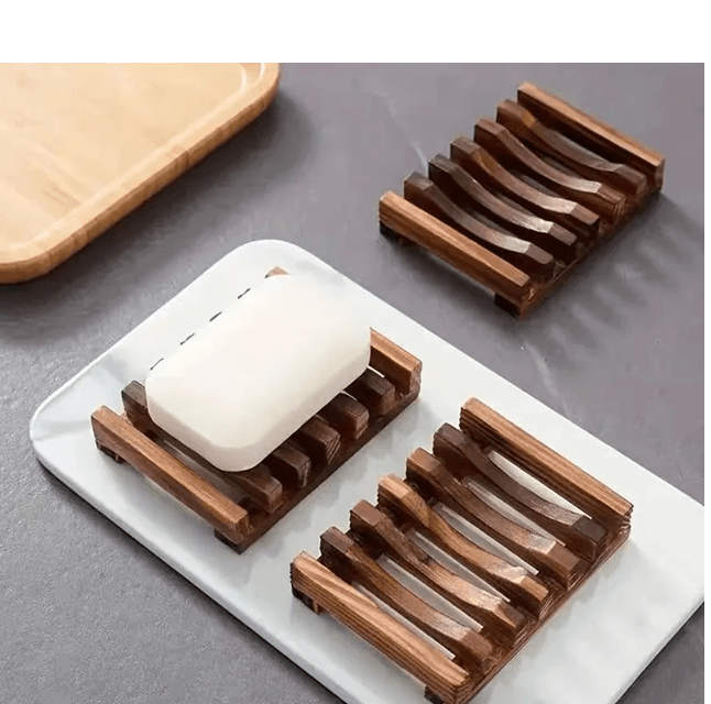 Natural Wood Soap Dish Drain Tray for Bathroom and Kitchen