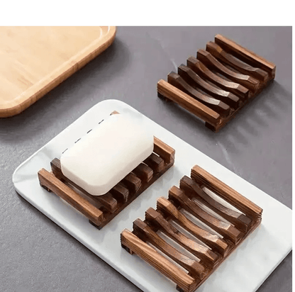 Natural Wood Soap Dish Drain Tray for Bathroom and Kitchen