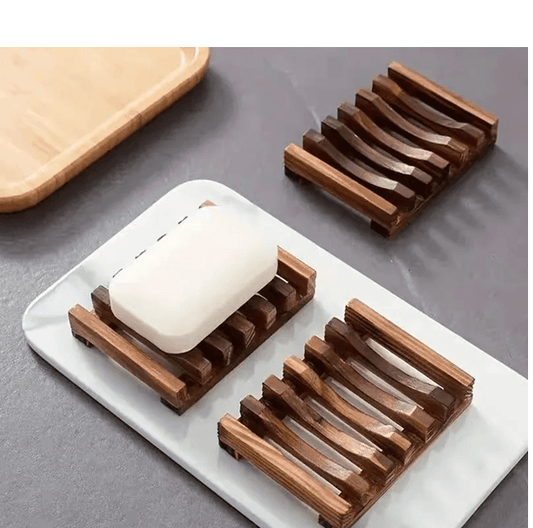Natural Wood Soap Dish Drain Tray for Bathroom and Kitchen