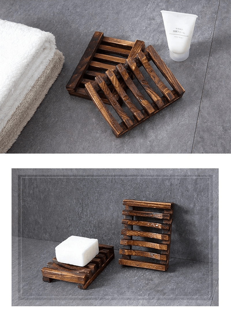 Natural Wood Soap Dish Drain Tray for Bathroom and Kitchen