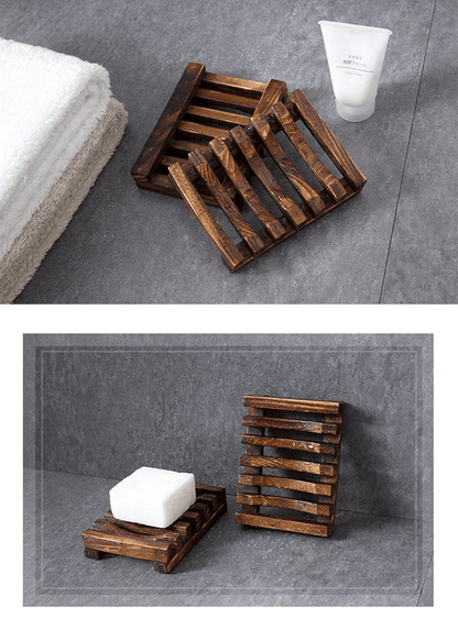 Natural Wood Soap Dish Drain Tray for Bathroom and Kitchen