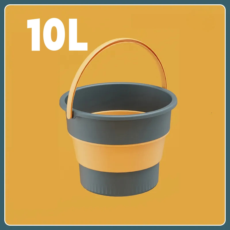 Folding Portable Silicone Bucket with Cover, Car Wash, Fishing Tool, Outdoor Camping Household Supplies