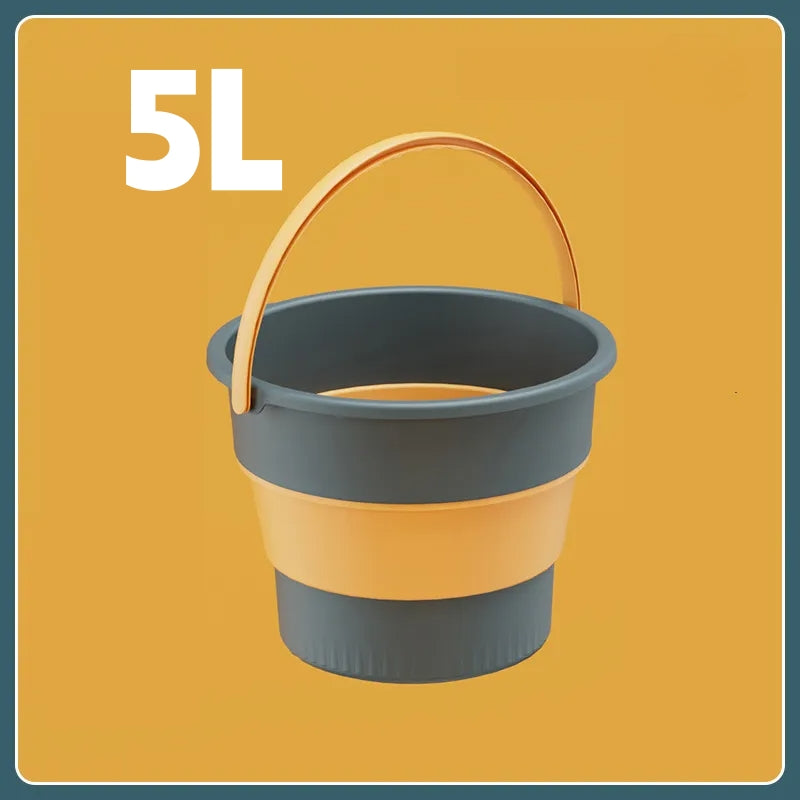 Folding Portable Silicone Bucket with Cover, Car Wash, Fishing Tool, Outdoor Camping Household Supplies