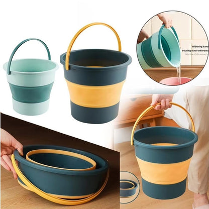 Folding Portable Silicone Bucket with Cover, Car Wash, Fishing Tool, Outdoor Camping Household Supplies