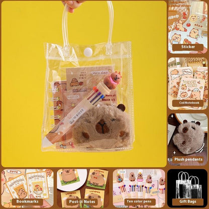 Capybara Stationery Set Kawaii Pen Stickers Notebook Handbag Set Plush Pendants Birthday Gifts