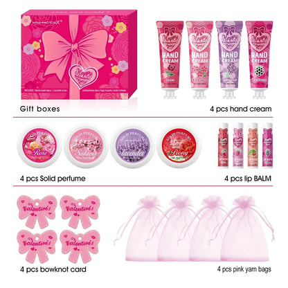 20 Piece Gift Set with Lip Balm Hand Cream Perfume and Gift Bags