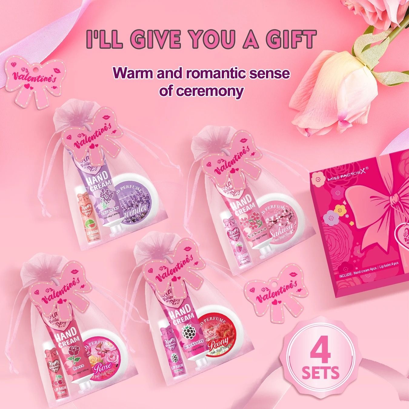 20 Piece Gift Set with Lip Balm Hand Cream Perfume and Gift Bags