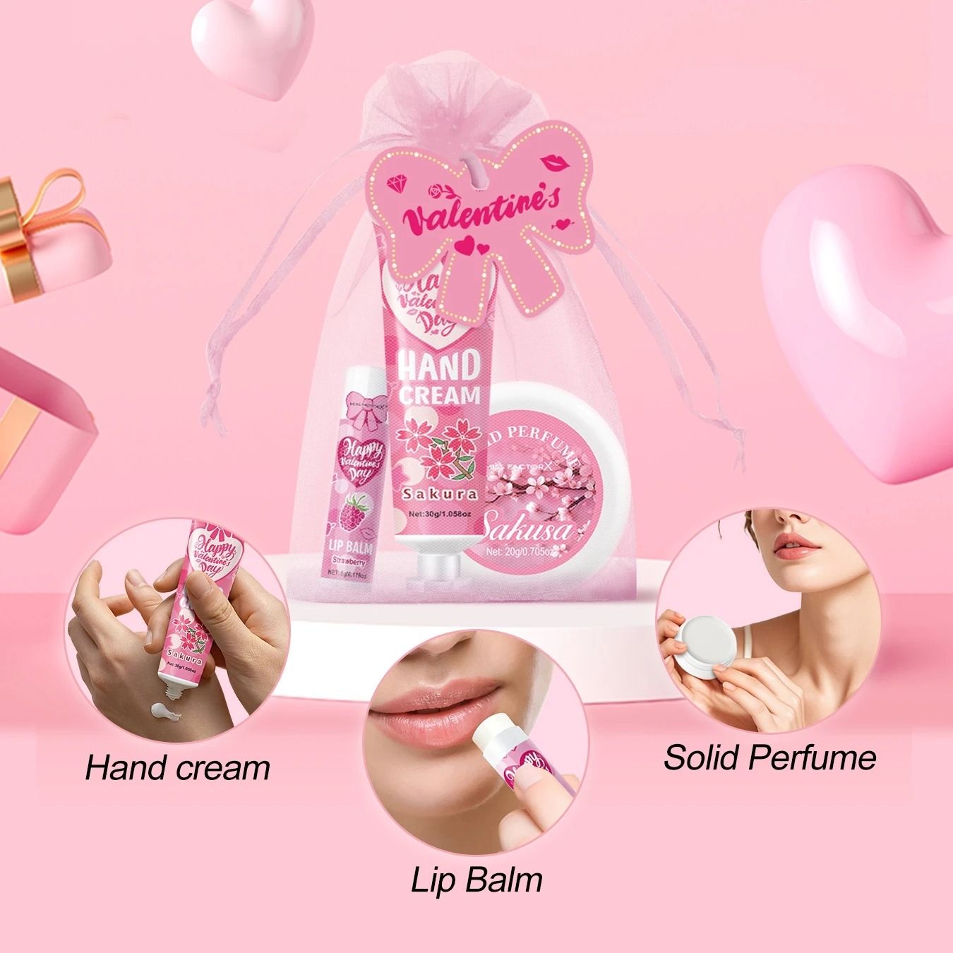 20 Piece Gift Set with Lip Balm Hand Cream Perfume and Gift Bags