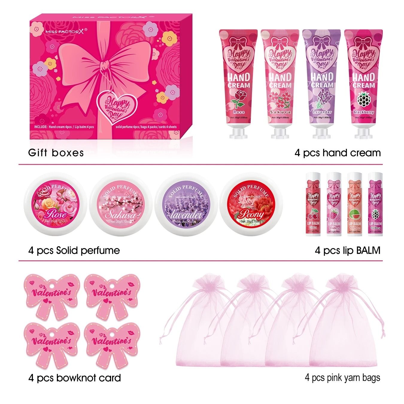 20 Piece Gift Set with Lip Balm Hand Cream Perfume and Gift Bags