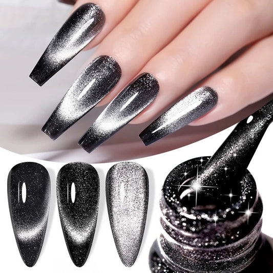 Black Crystal Cat Magnetic Gel Nail Polish Glitter UV Soak Off Gel