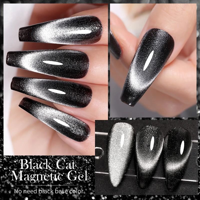 Black Crystal Cat Magnetic Gel Nail Polish Glitter UV Soak Off Gel