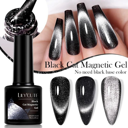 Black Crystal Cat Magnetic Gel Nail Polish Glitter UV Soak Off Gel