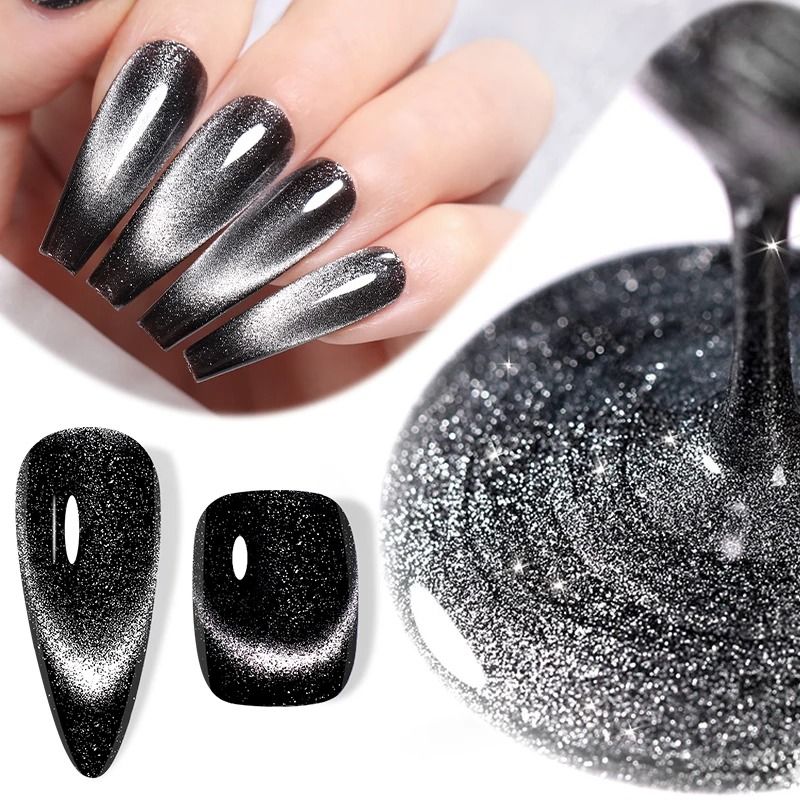 Black Crystal Cat Magnetic Gel Nail Polish Glitter UV Soak Off Gel