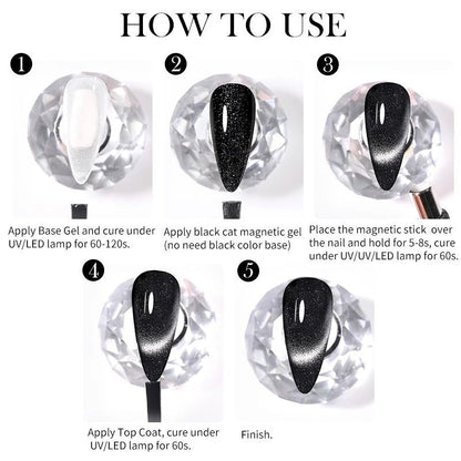 Black Crystal Cat Magnetic Gel Nail Polish Glitter UV Soak Off Gel