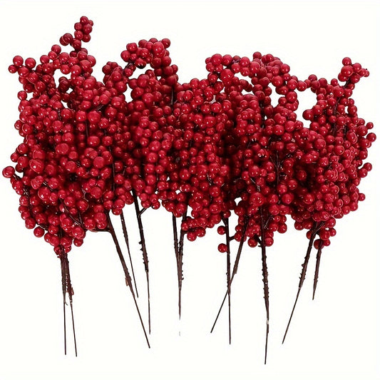 Set of Bright Red Artificial Christmas Tree Berries, Holiday Decoration