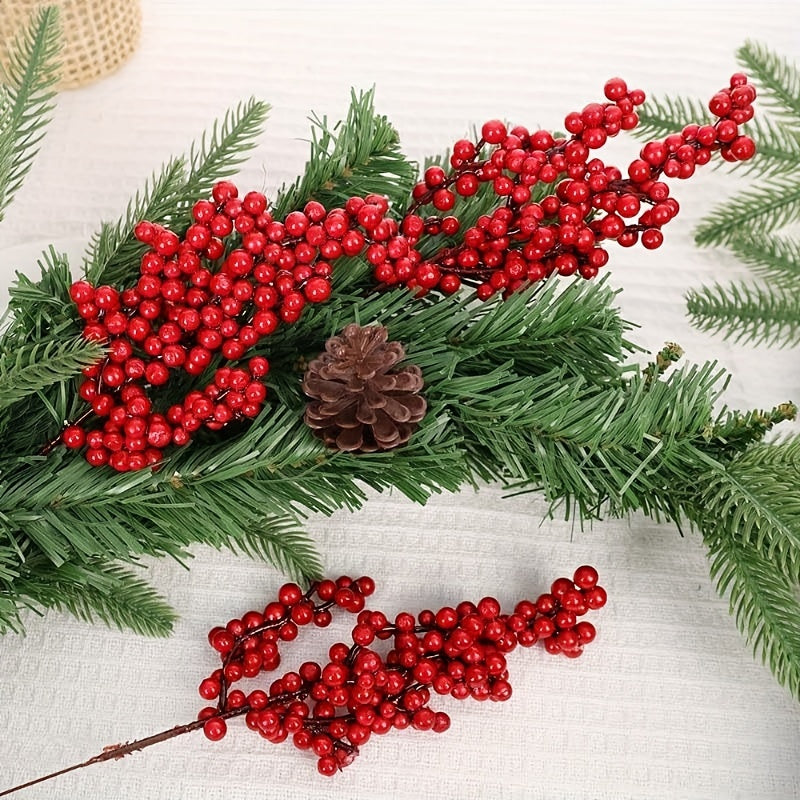 Set of Bright Red Artificial Christmas Tree Berries, Holiday Decoration