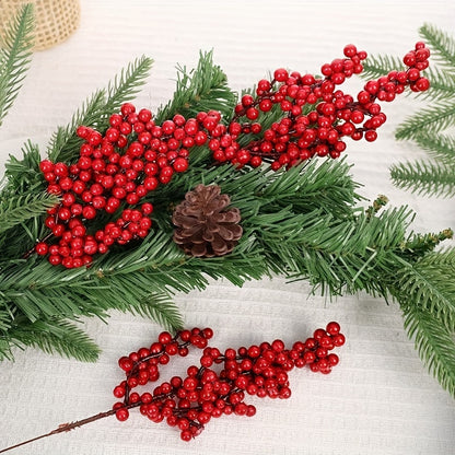 Set of Bright Red Artificial Christmas Tree Berries, Holiday Decoration