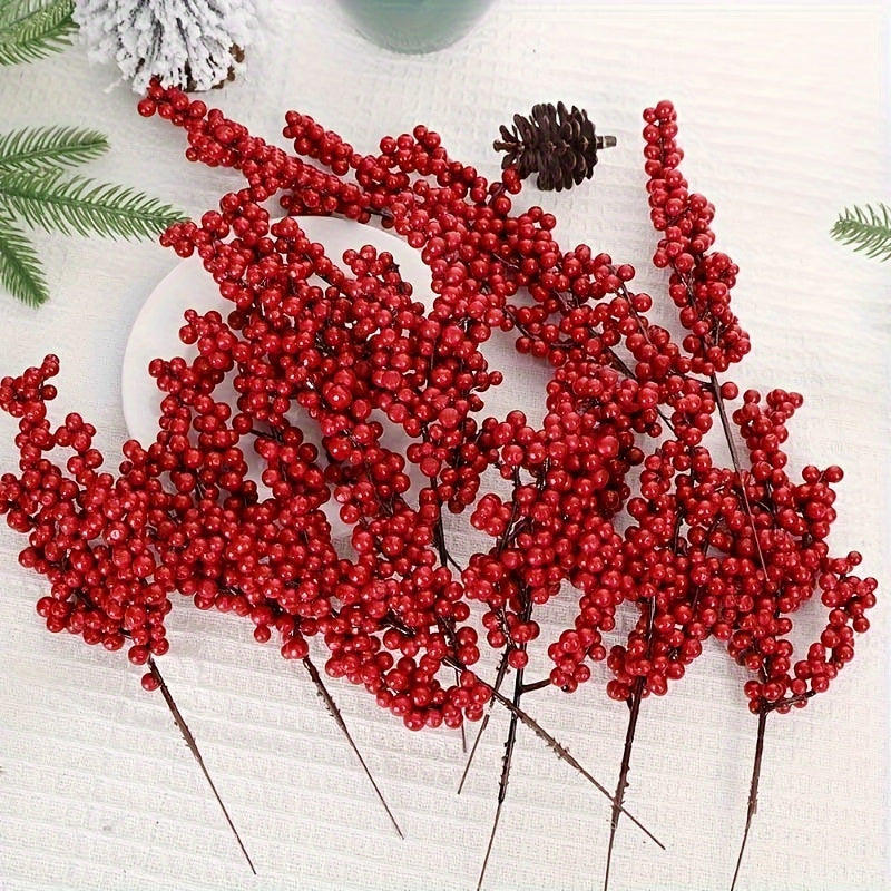 Set of Bright Red Artificial Christmas Tree Berries, Holiday Decoration