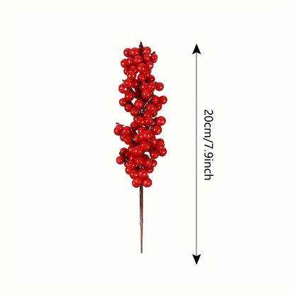 Set of Bright Red Artificial Christmas Tree Berries, Holiday Decoration