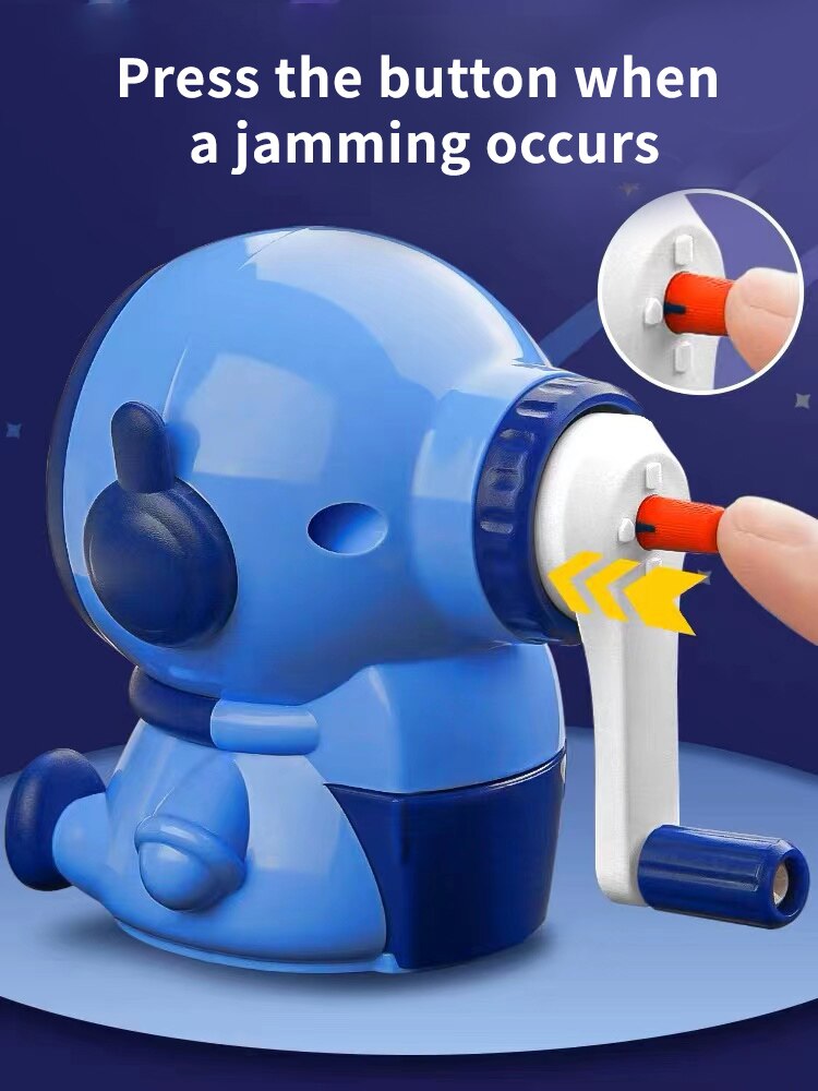 Cartoon Pencil Cutter for School, Hand Crank Astronaut Pencil Sharpener, Fun Pencil Sharpener for Students