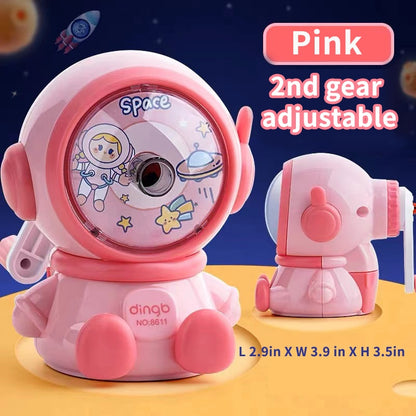 Cartoon Pencil Cutter for School, Hand Crank Astronaut Pencil Sharpener, Fun Pencil Sharpener for Students