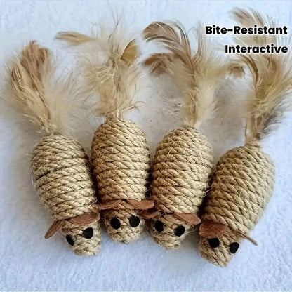 Premium 2-Pack Interactive Feather Mouse Cat Chew Toys