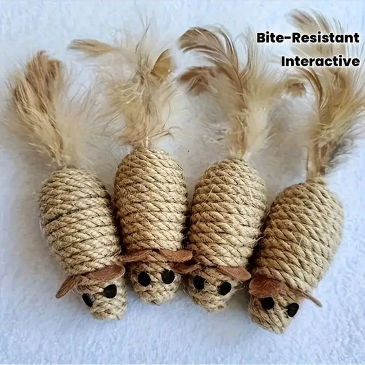 Premium 2-Pack Interactive Feather Mouse Cat Chew Toys