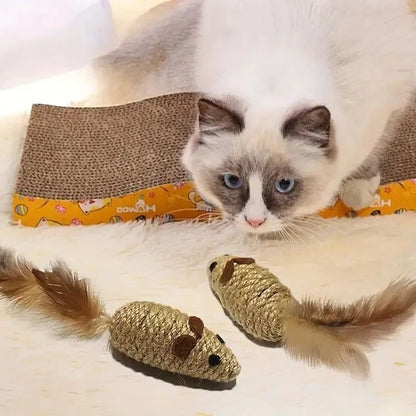 Premium 2-Pack Interactive Feather Mouse Cat Chew Toys