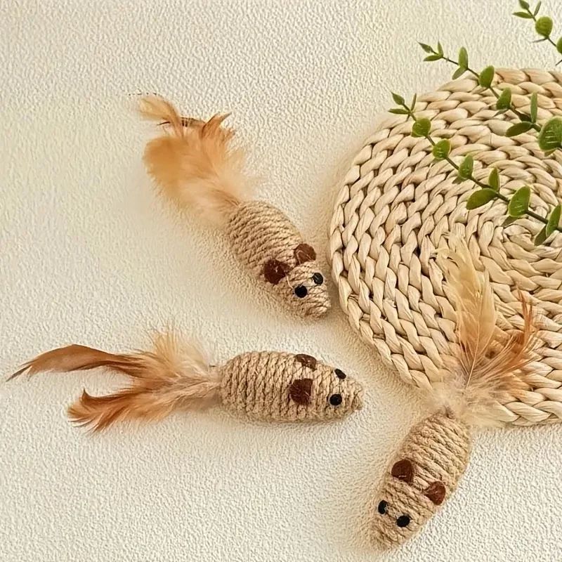 Premium 2-Pack Interactive Feather Mouse Cat Chew Toys
