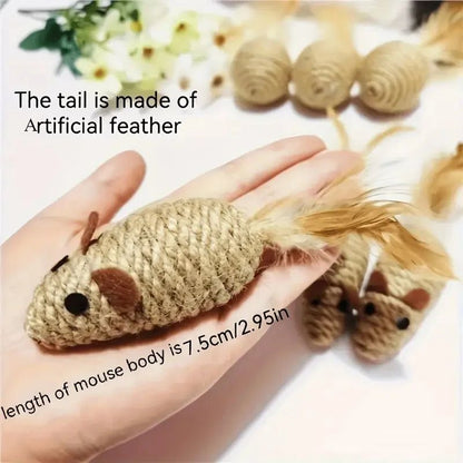 Premium 2-Pack Interactive Feather Mouse Cat Chew Toys