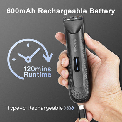 Men Waterproof Pubic Hair Trimmer, Electric Groin Groomer, Replaceable Ceramic Blade