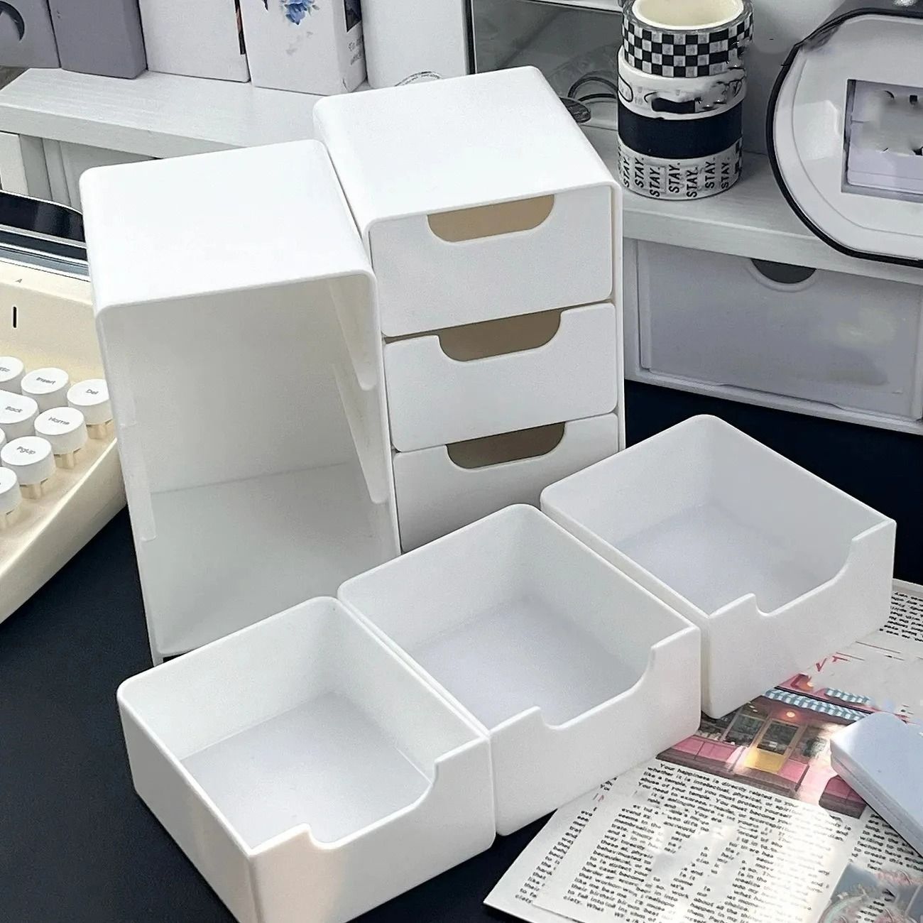 Mini Desktop Jewelry and Cosmetic Organizer with Drawers