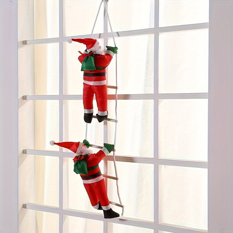 Santa Claus on Ladders Wall Hanging Polyethylene Statue - No Battery Required, Festival Party Decoration