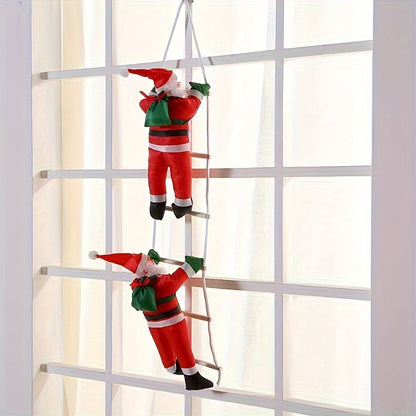 Santa Claus on Ladders Wall Hanging Polyethylene Statue - No Battery Required, Festival Party Decoration