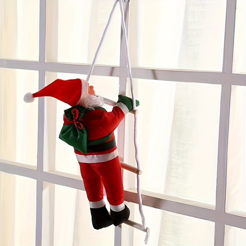 Santa Claus on Ladders Wall Hanging Polyethylene Statue - No Battery Required, Festival Party Decoration