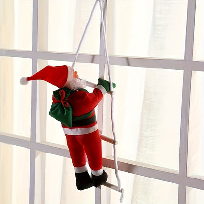 Santa Claus on Ladders Wall Hanging Polyethylene Statue - No Battery Required, Festival Party Decoration