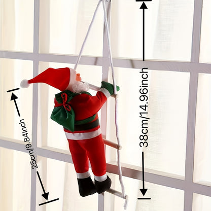 Santa Claus on Ladders Wall Hanging Polyethylene Statue - No Battery Required, Festival Party Decoration