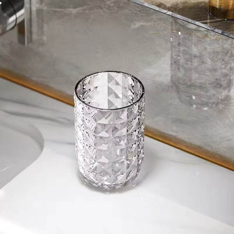 Light Luxury Transparent Mouthwash Cup with Glacier Pattern – Toothbrush Cup for Home & Couples