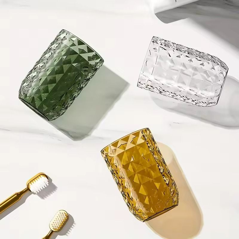 Light Luxury Transparent Mouthwash Cup with Glacier Pattern – Toothbrush Cup for Home & Couples