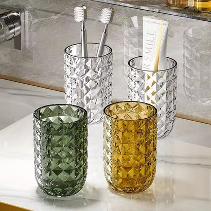 Light Luxury Transparent Mouthwash Cup with Glacier Pattern – Toothbrush Cup for Home & Couples