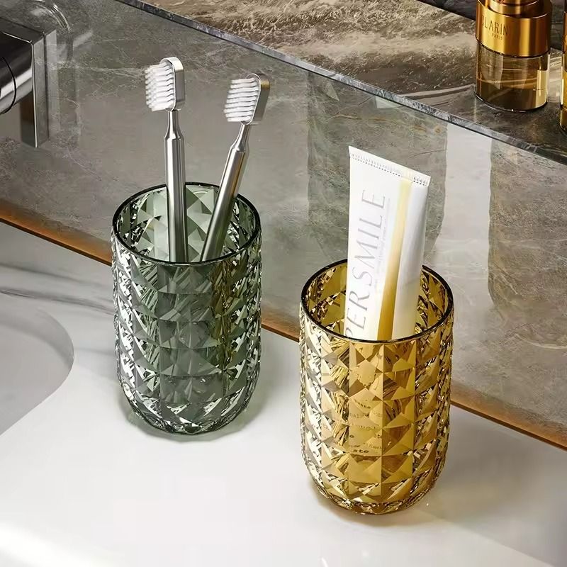 Light Luxury Transparent Mouthwash Cup with Glacier Pattern – Toothbrush Cup for Home & Couples