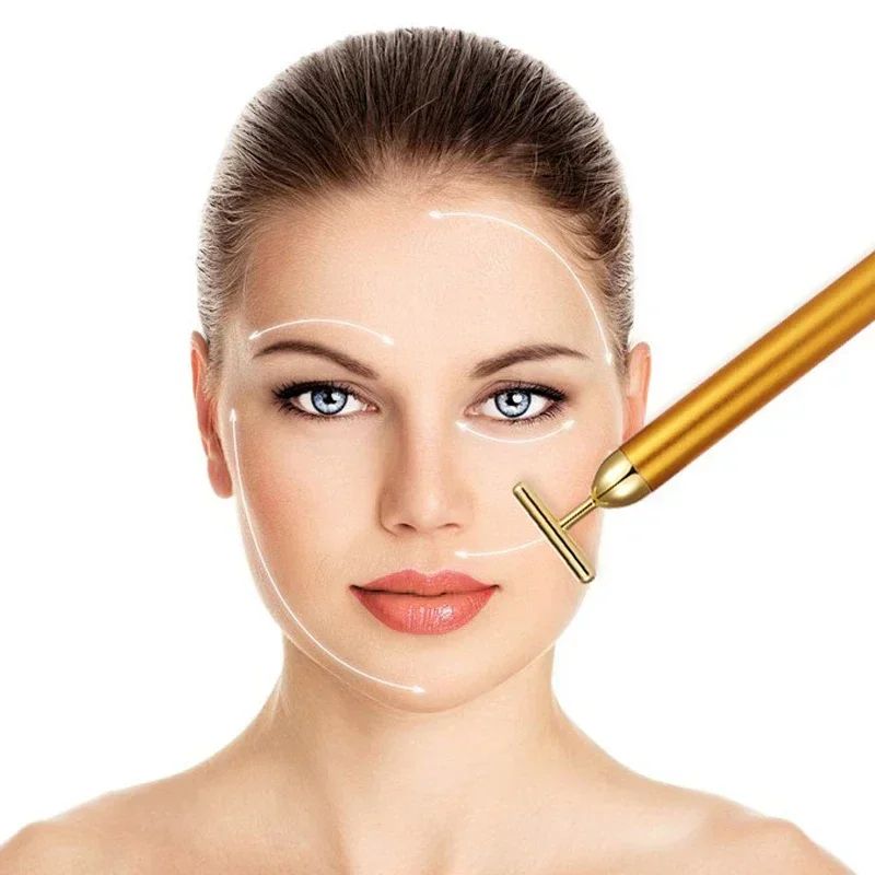 24K Gold Beauty Bar Electric Face Massager with Rose Quartz & 3D Roller Set