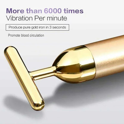 24K Gold Beauty Bar Electric Face Massager with Rose Quartz & 3D Roller Set