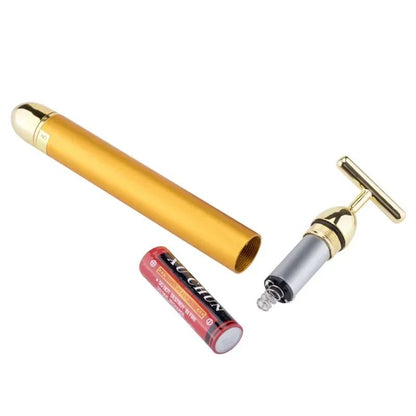 24K Gold Beauty Bar Electric Face Massager with Rose Quartz & 3D Roller Set