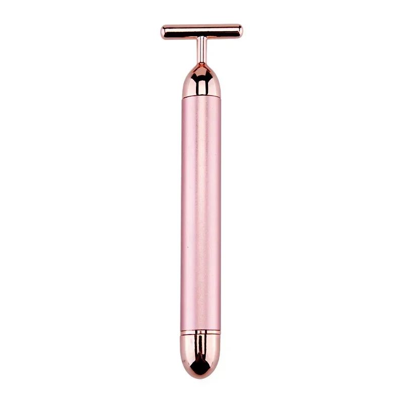 24K Gold Beauty Bar Electric Face Massager with Rose Quartz & 3D Roller Set