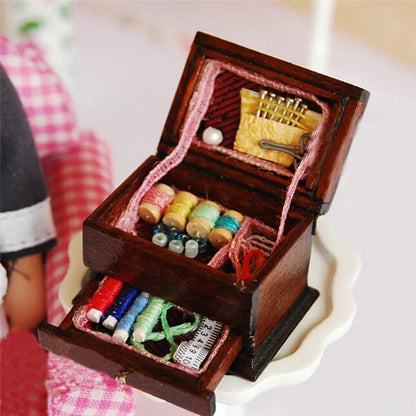 Vintage 1 - 12 Dollhouse Sewing Needlework Kit Box Mini Decor